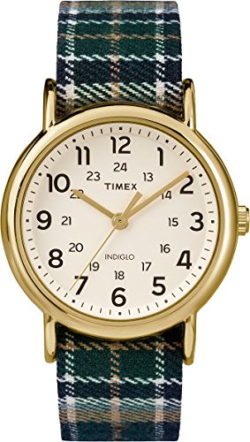 Timex TW2P89500 Unisex Indiglo Weekender Slip-Thu Plaid Fabric Strap Watch