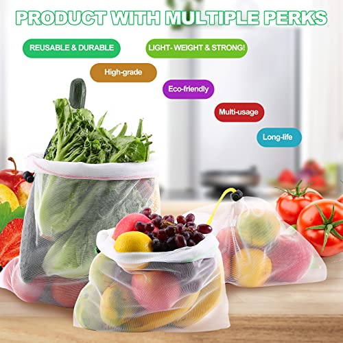 20 Pack Reusable Produce Bags,Mesh Produce Bags Washable,See-Through Vegetables Fruits Bag,Premium Strength Toy Storage Mesh Bags With Drawstring For Fruits Vegetables Fridge Storage Toys,3 Sizes #TOP4