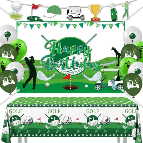 Golf Birthday Party Decorations Kit Include Golf Backdrop Banner Tablecloth Balloons For Sports Theme Birthday Photo Booth Party Supplies