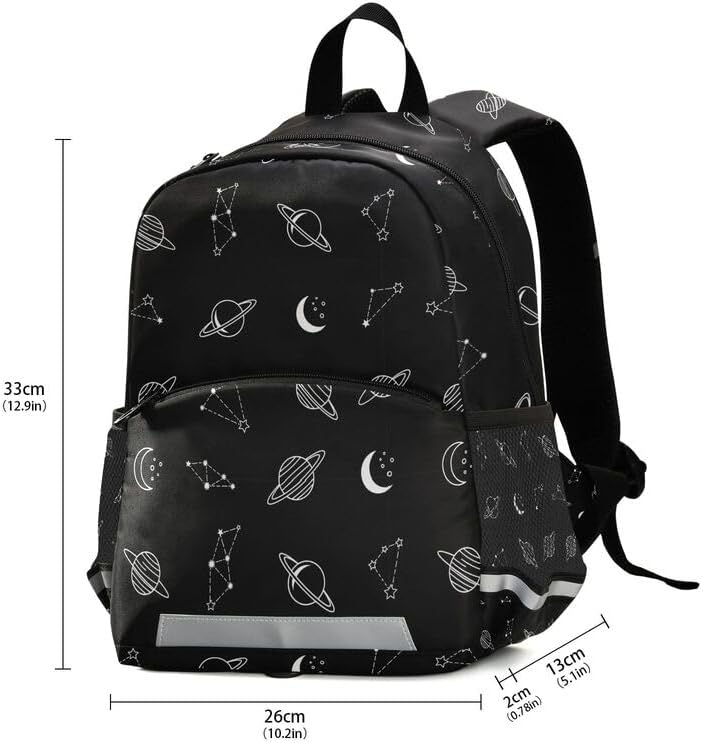 QUGRL Space Themed Planets Toddler Backpack for Boys Girls Kids School Backpack with Chest Strap Leash Preschool Schoolbag Nursery Kindergarten Bag for Daycare Travel Hiking School