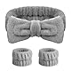 AOMIG Spa Stirnband, Gesicht Handgelenk Waschband Set Weiches Haarband Elastisches Handgelenk Schweißband Kosmetik Haarreif für Frauen Gesichtsreinigung Schönheit Yoga (Haarband + Armband, Grau)