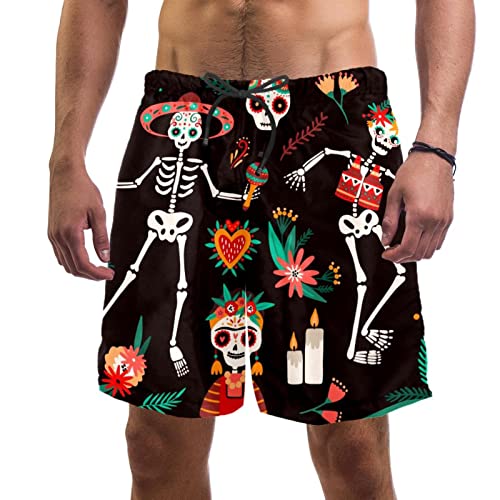 Maillots de bain hommes JDEZ légers avec imprimé de squelettes originaux