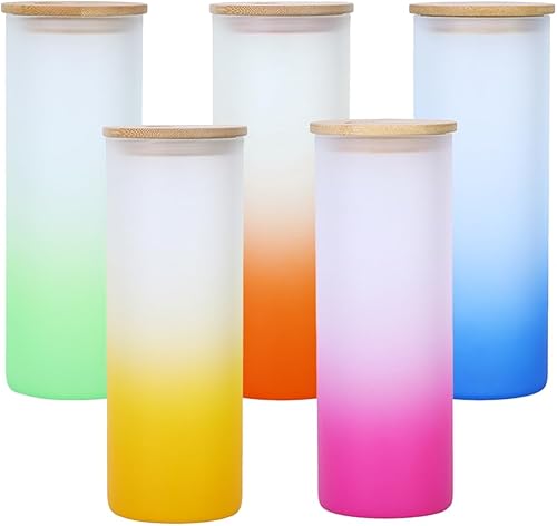 Miniatura 9 de ZREGGUR Paquete de 25 vasos de vidrio de sublimación rectos de 25 onzas con tapas de bambú y botella de agua de plástico con popote para cerveza