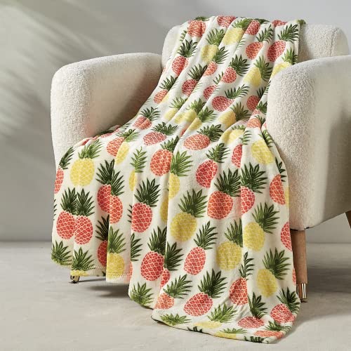 Image of Elegant Comfort Lightweight Printed Throw Blanket- All Season, Ultra Soft, Cozy and Plush- Decorative Throw Blankets, Perfect for Lounging, 50 x 70 inches, Tropical Pineapple, Throw Blanket