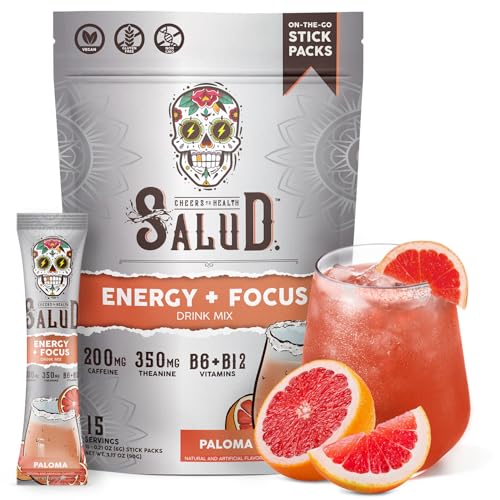 Image of Salud 2-in-1 Energy Drink Powder + Focus, Paloma, Organic Caffeine, B6 + B12, Theanine, Clean Energy Drink Packets, Agua Fresca Mix, Non-GMO, Gluten Free, Vegan, 1g of Sugar, (15 Servings)