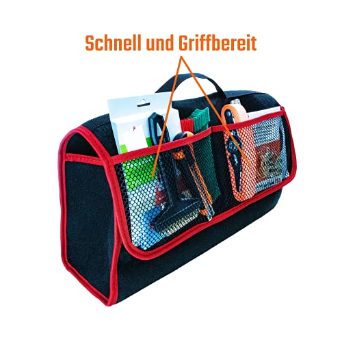 L & P Car Design Kofferraumtasche Organizer Autotasche Auto Kofferraum KFZ Tasche Toolbag Aufbewahrungstasche mit Klettverschluss (Schwarz rot)