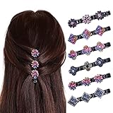 hoyuwak 6Pcs Braided Hair Clips for Women Girls Barrette with 3 Clips on Top Sparkling Crystal Stone Hair Accessories for Braid Lift Up Style Hair Clip with 3 Small Clips for Hair Styling
