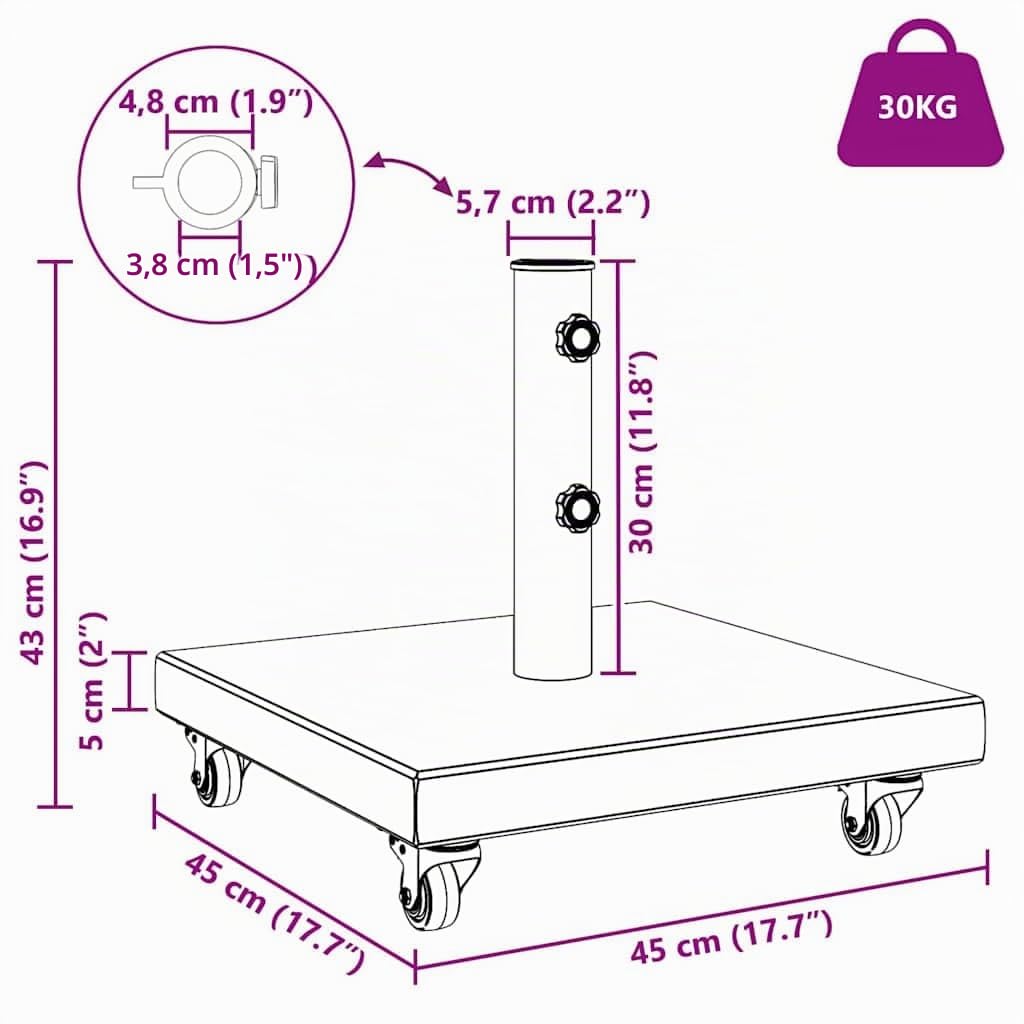 vidaXL Pied de Parasol 30 kg Gris Granite Carré