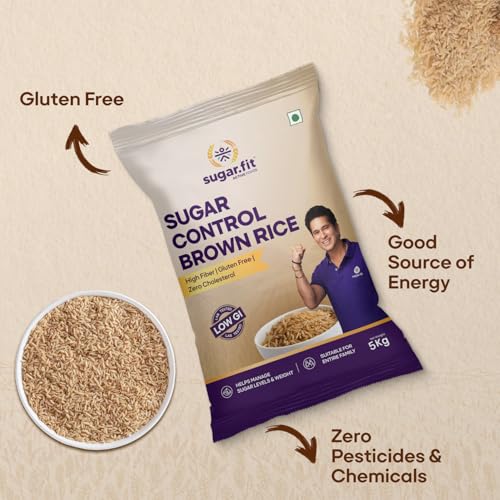 Image of Sugar.fit | Active Foods Sugar Control Low GI Brown Rice 5 Kg (Pack of 1), High Fiber & Gluten-Free, 100% Organic and Natural, Lab-Tested, Diabetes-Friendly Rice for Weight Management and Balanced Blood Sugar