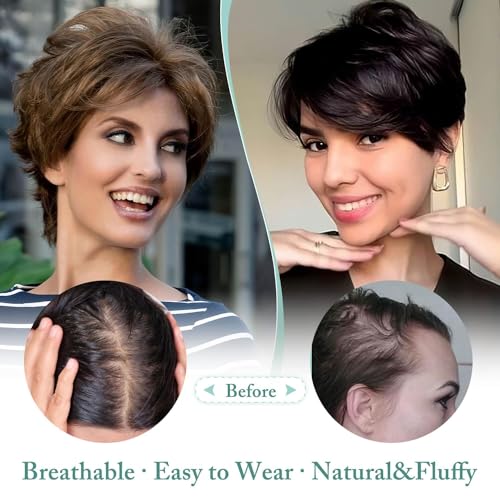 Image of PORSMEER Hair Toppers for Women Short Pixie Cut Pieces for Women with Thinning (Natural Black)