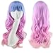 AGPTEK Image Long Full Curly Wavy Multi-Color Lolita Halloween Wigs for Women Cosplay Costume Party with Wig Cap Comb and Rubber Band - Light Blue/ Pink