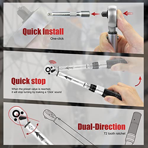 Aeroforce Professional Tools Aeroforce 1/4 Inch 37Pcs Drive Click Torque Wrench Set(4-20 Lb.Ft/5.4-27.2 Nm),Dual-Direction Reversible 1/4 Inch Bike Torque Wrench With Extension Bar thumb #5