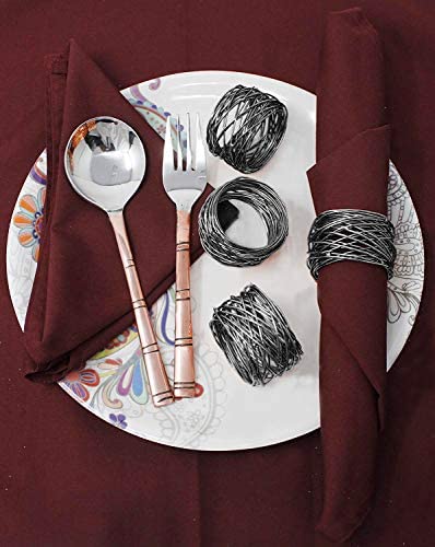 Image of SKAVIJ Handmade Twisted Wire Mesh Napkin Rings Holders Decor Dinner Party Wedding Thanksgiving Christmas Gathering (Black 10pcs)