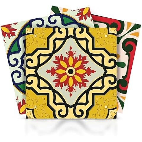 Tile Stickers 24 PC Set Authentic Traditional Talavera Tiles Stickersl Bathroom & Kitchen Tile Decals Easy to Apply Just Peel & Stick Home Decor 6x6 Inch (Mexican Spanish 24pc C55) Cover