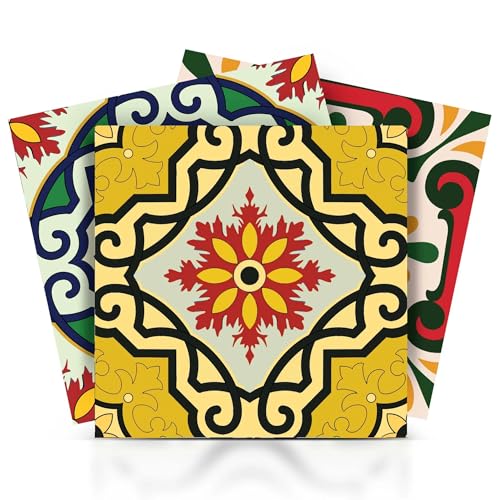 Mi Alma Peel & Stick Tile Backsplash Stair Riser Decals DIY Decals Mexican Talavera Home Decor Staircase Decal Stickers (7''W x 7''L) (Set of 24) (Mimi)