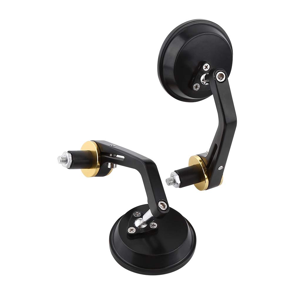 Tomotato 1 Pair Bike Mirrors, Bike Bar End Mirror Round Bicycle Rearview Mirror Safe Cycling Rearview Mirror Universal 7/8 inch(Gold Bar End)