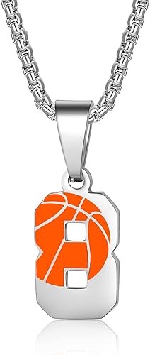 Susook Collar de baloncesto con números para niños del 0 al 99 con colgante de números de acero inoxidable, joyería deportiva, regalo de baloncesto