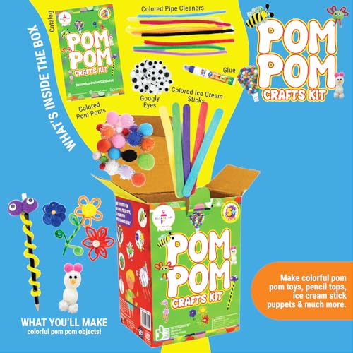 Image of Kalakaram Mini DIY Pom Pom Making Craft Kit for Kids - DIY On-The-Go Art & Craft Activity Set, Creative Pom Pom Craft Kit, Screen-Free Craft Activity, Birthday Gift, Return Gift & Party Favor for Girls and Boys Ages 4-7