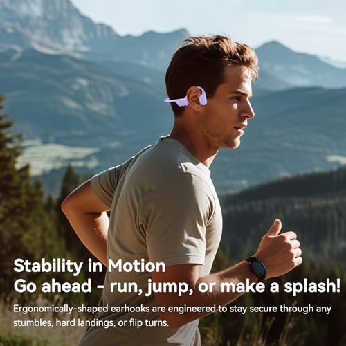 Image of Full-Coverage Liquid Silicone Swimming Headphones, IP68 Waterproof Underwater Headphones, Bluetooth 6.0&MP3 with 32GB Memory Card, Soft /Skin-Comfortable Open Ear Bone Conduction Swim Earbuds(Purple)
