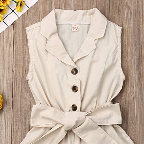 Rtnnsbbfcm Toddler Baby Girl Turn Down Collar Romper Bodysuit with Belt Buttons Solid One Piece Jumpsuit Outfit Clothes (Beige,4-5T) - Thumbnail 6