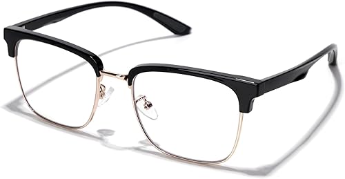 Gafas de luz azul para hombre, rectangulares, grandes, de Browline, para juegos de computadora, bloqueador azul, antirreflejos, protección Uv400,