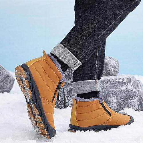 Snow Boots Mens Waterproof Winter Boots, Winter Shoes Men, Fur Lined Warm Slip Ankle Boots Zipper Closure Slip on Outdoor Boot Comfortable Walking Shoes2