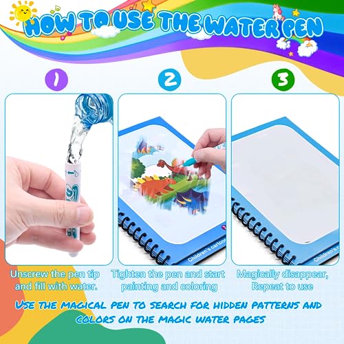 Kacunoki Water Magic Colouring Book 5Pcs Water Painting Books Reusable Water Colouring Books for Children Mess Free Magic Painting Books with Water Pens for 3 4 5 6 Year Old Kids Boys Girls, Style B