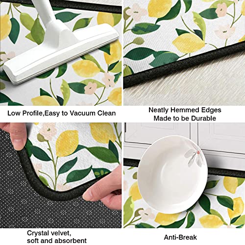 Faptoena Lemon Kitchen Rugs And Mats Set Of 2,Spring Summer Kitchen Decoration Rubber Backing Non-Slip Absorbent Kitchen Mats For Sink,Waterproof Runner Rug For Laundry Room,17X30+17X48Inch #TOP6
