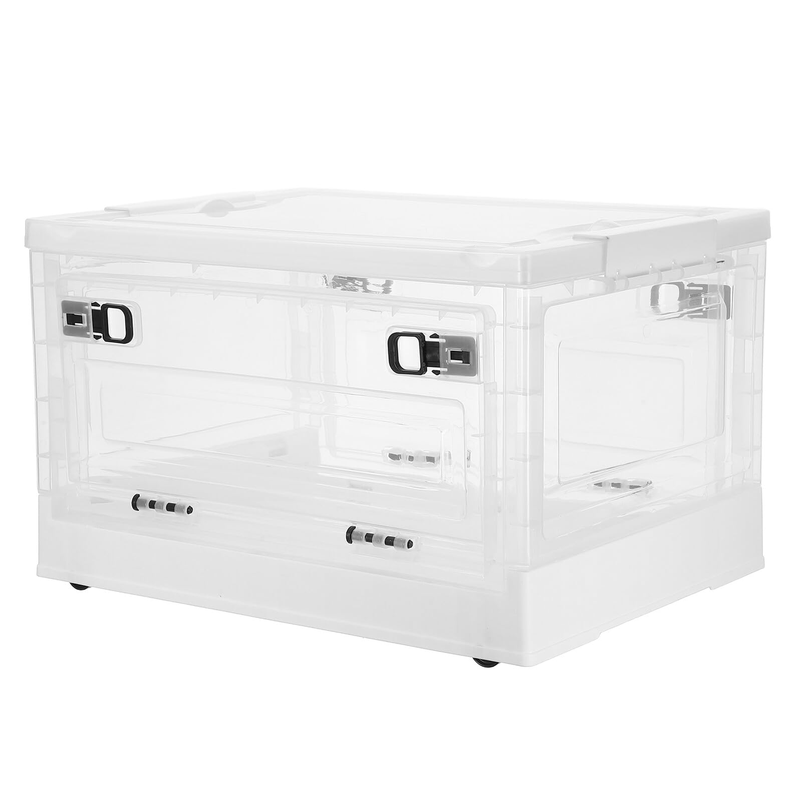 Garneck Stapelbare Faltbare Aufbewahrungsbox mit Rollen 29 Liter Transparente Kunststoffbox mit Deckel für Schlafzimmer Büro Studentenwohnheim