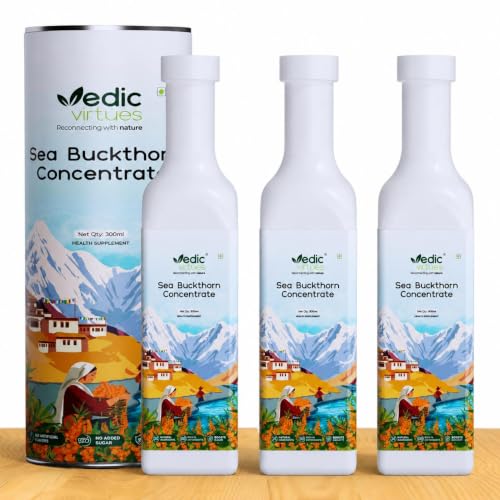 Image of Himalayan Sea Buckthorn Juice Concentrate (300ml x 3) 900ml | 99.9% Pure Natural Pulp | Refreshing Taste | Rich in Omega 3,6,7,9 & Vitamin C | Supports Immunity, Gut & Skin Health