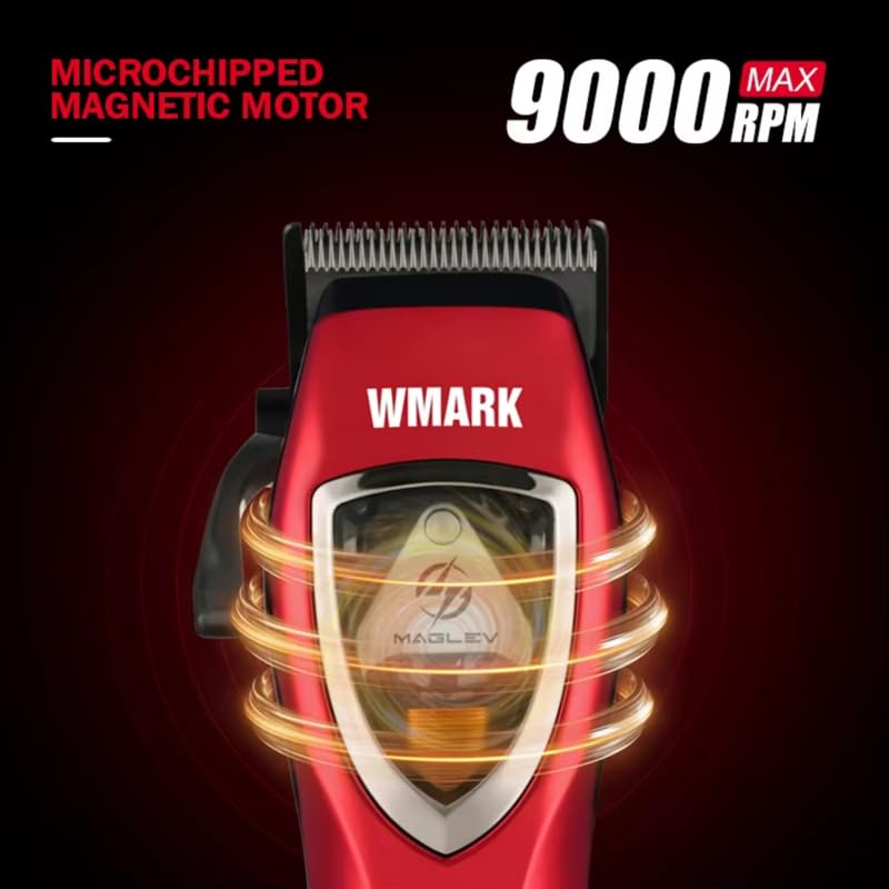 Image of WMARK NG-9010 Professional Zero Gapped Hair Clipper Self Sharpening Blade 10000 RPM Maglev Motor charging stand 4 Guide Comb Taper Lever Adjustments for close cut trimming for men, Model 39