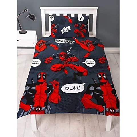 Marvel Deadpool Single Duvet Cover | Officially Licensed Reversible Two Sided Design - Black/Red Cover