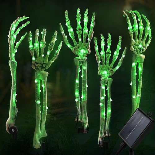 Halloween Decorations,5 Pack Solar Lighted Skeleton Arm Stakes with 29.5inch Extended Wires Between...