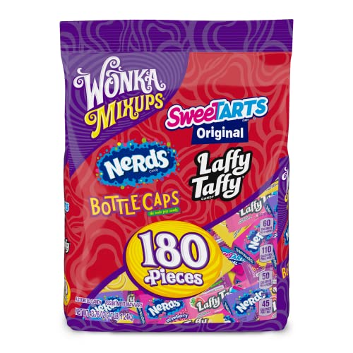 Wonka Mix-Ups Egg Fillers | Individually Wrapped Easter Candy Variety Pack | SweeTARTS Original, NERDS Candy, Laffy Taffy Candy, Bottle Caps the Soda Pop Candy | Bulk Candy Plastic Eggs for Easter Egg Hunt or Easter Basket Stuffers | 180 count, 43.76