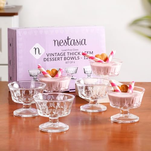 Image of Nestasia Transparent Glass Bowl Set of 6 for Ice Cream (120ml Each) - Star Engraved Dessert Bowls for Sundae, Sweets & Pudding | Food Safe & Heat Resistant - Perfect for Gifting