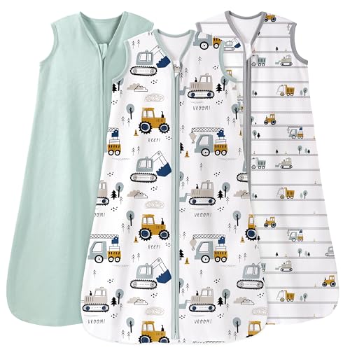 Image of Baby Sleep Sack 12-18 Months 0.5 Tog Wearable Blanket Baby, 3 Pack 100% Cotton Lightweight Sleeping Sack with 2-Way Zipper for Infant Toddler Excavator