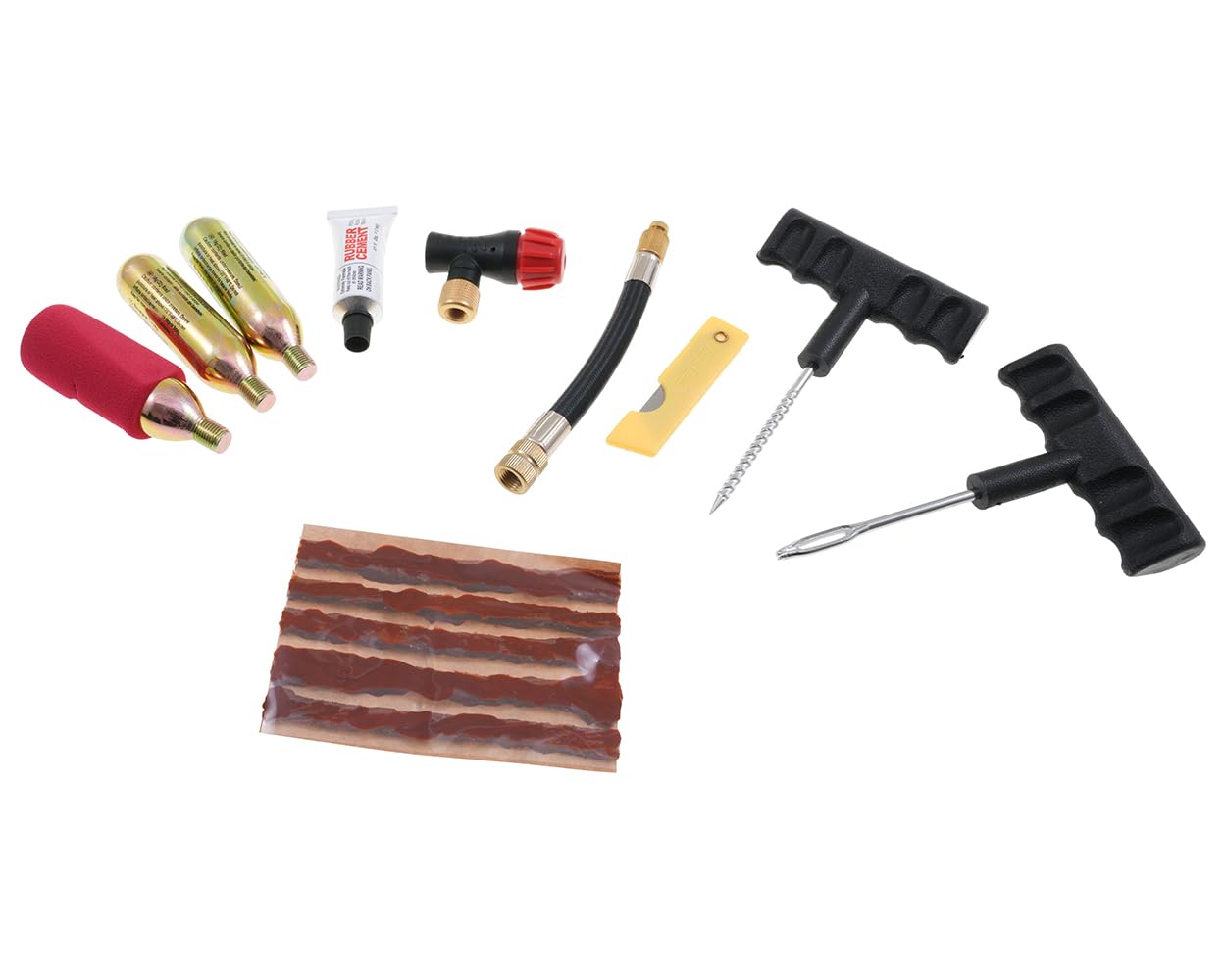 GIVI S450 Kit de réparation pour pneu compatible avec moto, scooter et quad | Ensemble anti-crevaison, enveloppes sans chambre; 3 cartouches à gaz carbonique, 5 mèches, 2 outils, tuyau, colle inclus