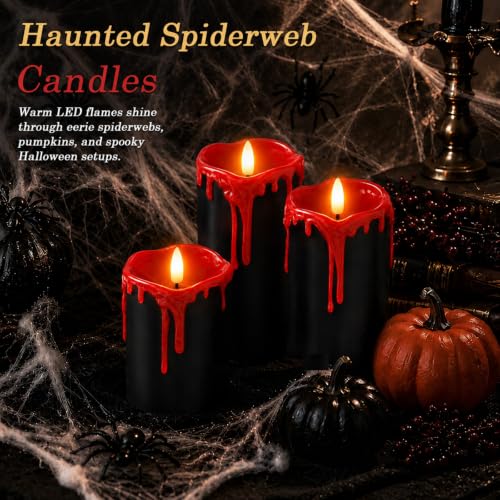 Image of Homemory Black Red Drip Real Wax Flameless Candles, Remote Timer, Set of 3