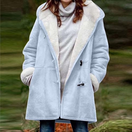 Womens Sherpa Fleece Lined Winter Jacket with Horn Buttons Hooded Duffle Jacket Warm Winter Coats Overcoat Outerwear2
