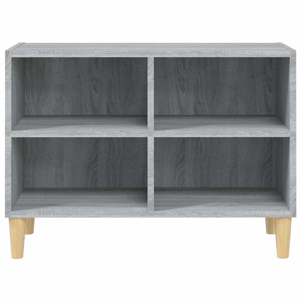 Mobile TV grigio Sonoma con gambe in legno massiccio di eucalipto, 69,5 x 30 x 50 cm, credenza con 4 scomparti e molto spazio per riporre oggetti, per soggiorno e home theater, mobile basso