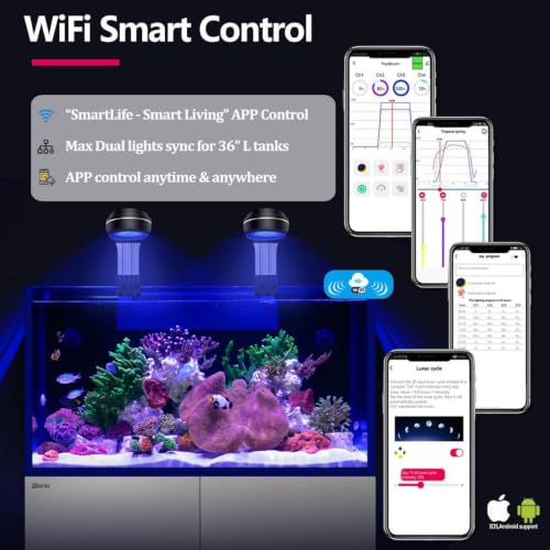 Image of PopBloom RL60 WiFi Reef LED Light, 60W Full Spectrum Marine Reef LED Aquarium Lighting for Soft /LPS Corals & Saltwater Fish Nano Tanks, Built-in Timer, WiFi Phone Programmable, Sunrise Sunset
