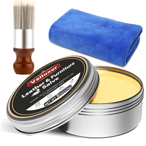 Velluxor Leather Balsam 240ml | Natural Leather Care Natural Balm Conditioner & Restorer | Leather Furniture Salve Polish & Protector for Handbags Car Seats Boots Shoes Jackets Couch & Saddles