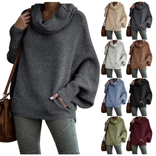 Womens Cowl Neck Sweater Lantern Long Sleeve Knit Tops Oversized Pullover Sweatshirts Tunic Tops Loose Jumper Tops4