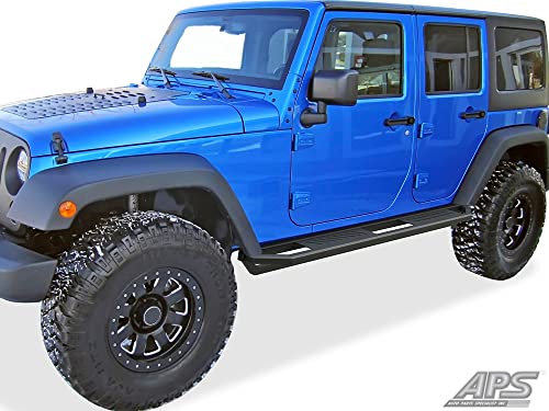 Aps Off-Road Side Steps Armor Compatible With Jeep Wrangler Jk 2007-2018 4-Door (Factory Sidesteps Or Rock Rails Have To Be Removed) Iarmor Style Aircraft Aluminum Black Side Steps #TOP5