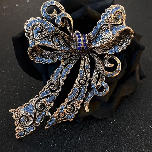 Image of Rhinestone Bow Brooch Vintage Crystal Bowknot Lapel Pin Pink Bow Brooch Wedding Fashion Jewelry Accessories Birthday Jewelry for Women