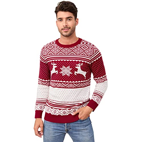 Image of MISSKY Family Christmas Sweater Crew Neck Reindeer Snowflakes Knitted Pullover for Women /Men /Kids