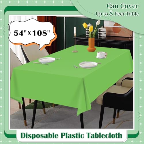 Image of Lime Green 14 Pack 54 x 108 Inch Plastic Tablecloths, Disposable Rectangle Tablecloth, Party Table Cover Plastic Table Cloth