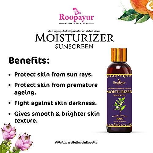 Image of Roopayur Sunscreen- 100ML, Turmeric, Green Tree Grapeseed Oil Face Moisturizer for Protecting UVB Ray's Sun Burn & Tan, Helps in Remove Dark Spot Wrinkles for Glowing skin Anti-Aging