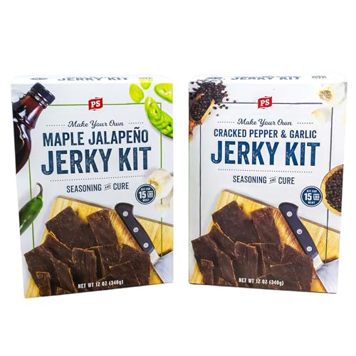 PS Seasoning Jerky Seasoning & Cure Kit Bundle - Maple Jalapeno & Cracked Pepper Garlic, Make Up to 30 lbs of Meat for Flavorful Jerky, Low-Sugar Seasoning for Smoker, Oven, Air Fryer, Dehydrator