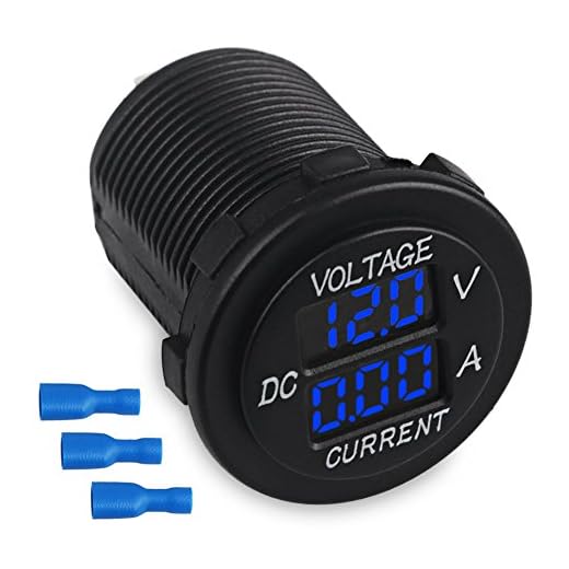 WATERWICH DC12-24V/0.1-10A Dual LED Digital Multimeter Amp Voltage Meter 2-in-1 Current Tester and Voltage Tester for Boat Marine Vehicle Truck ATV Car Camper LED Round Panel (Blue)